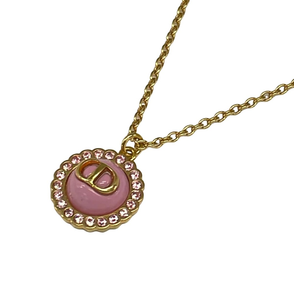 Christian Dior Necklace Gold Light Pink Hardware Color Stone Rhinestones